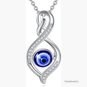 Sterling Silver Evil Eye Pendant Necklace with Zircon 18 Inch Chain